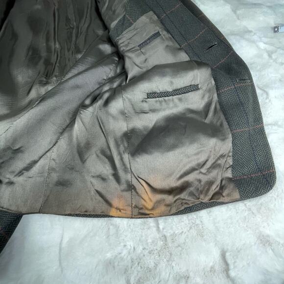 š„VTG HUGO BOSS 100% Virgin Wool Swiss Made Herringbone Plaid Mens Blazer 42R - Picture 13 of 17